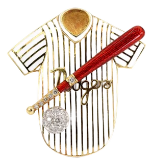 Dodgers Baseball Brooch Pin Pendant 18k Gold Diamond Enamel Sports