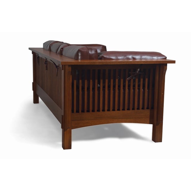 2020s Crafters and Weavers Mission Crofter Sofa, Solid Quarter Sawn Oak and Leather Cushions in Chestnut Leather For Sale - Image 5 of 6