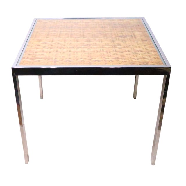 1970s Mid Century Chrome Wicker and Glass Side End Table C. 1970's For Sale - Image 5 of 12