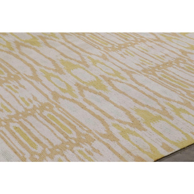 Rug & Kilim’s Modern Square Kilim With Beige, Gold, and White Ikats Pattern For Sale In New York - Image 6 of 9