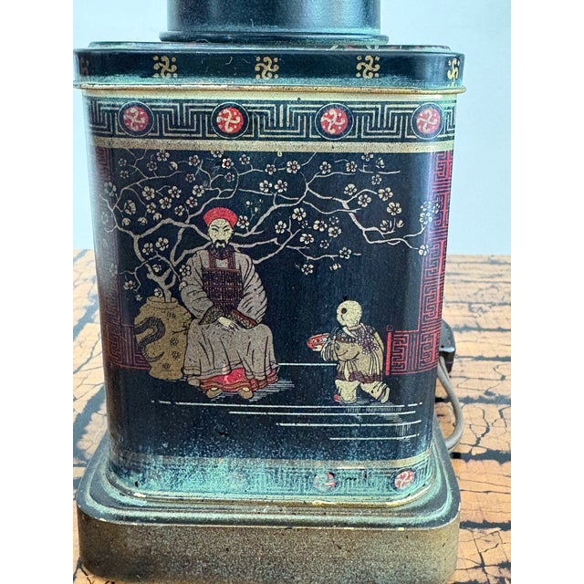 Chinoiserie 1960s Frederick Cooper Style Petite Tea Canister Lamp For Sale - Image 3 of 11