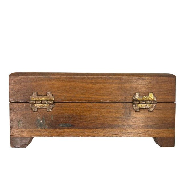 Brown Mid 20th Century Vintage Brown Nautical Sailing Ship Wood Box with Hinged Lid For Sale - Image 8 of 10