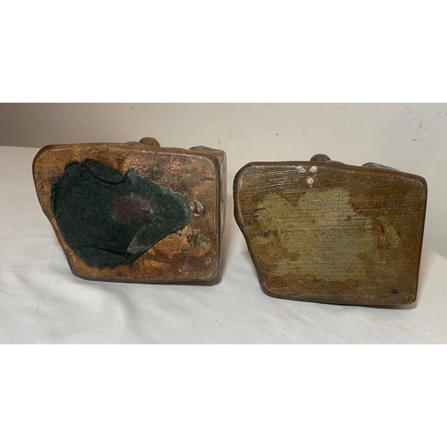 Large Pair Antique Armor Patinated Bronze Clad Co. Cherub Boy Reading Bookends For Sale - Image 9 of 12