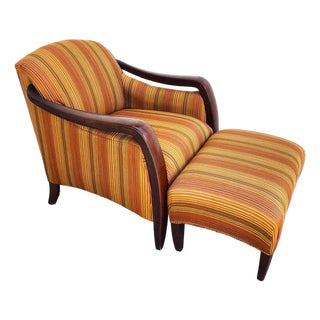 Vintage MCM Club Lounge Armchair & Ottoman Art Deco a Pair For Sale