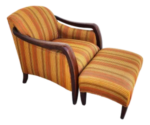 Vintage MCM Club Lounge Armchair & Ottoman Art Deco a Pair