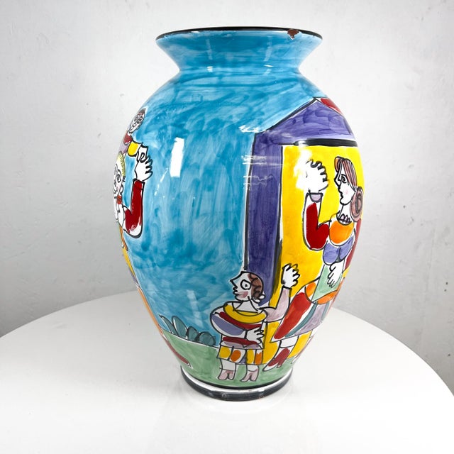 1960s Italy Hand Painted Collections Colorful Ceramic Vase For Sale In San Diego - Image 6 of 11