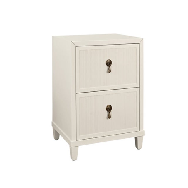 Contemporary Matthew Izzo Home Novalie Antique White Matte Lacquer Fluted Front Two Drawer Side Table With Antique Brass Drawer Pulls For Sale - Image 3 of 7