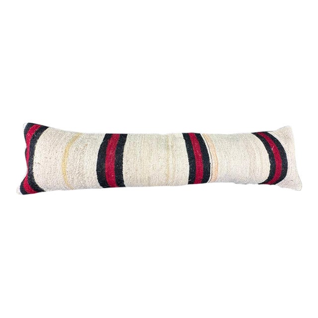 Turkish Hemp Pillow Cushion Natural Beige Black Cushion Cover 12"x46" For Sale