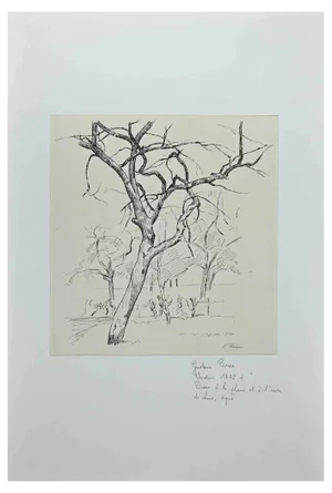 Gustave Pierre, Trees, Original China Ink and Pen Drawing, Early 20th-Century