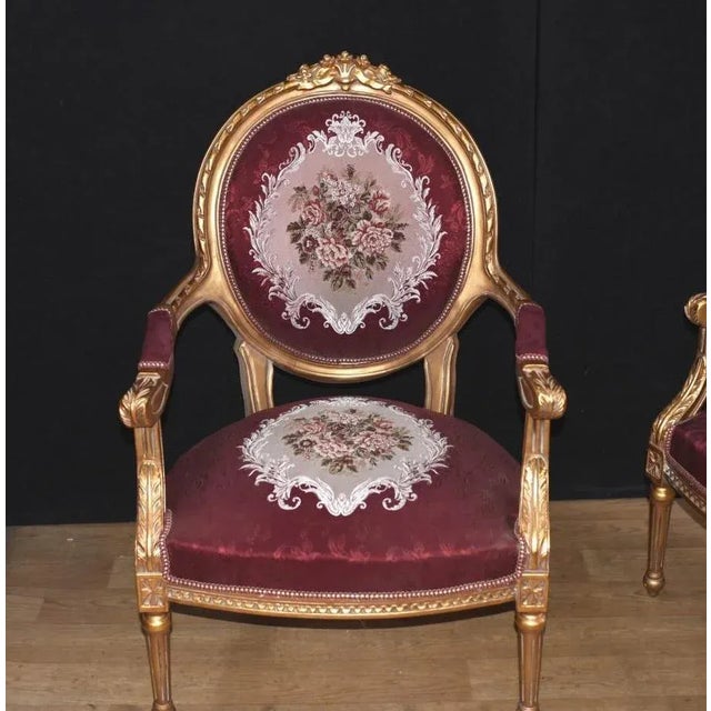 French Empire Armchairs in Red Fabric, Set of 2 For Sale - Image 6 of 9