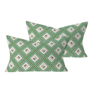 Christopher Farr Fresco in Olive 16"x24" Pillows - A Pair For Sale