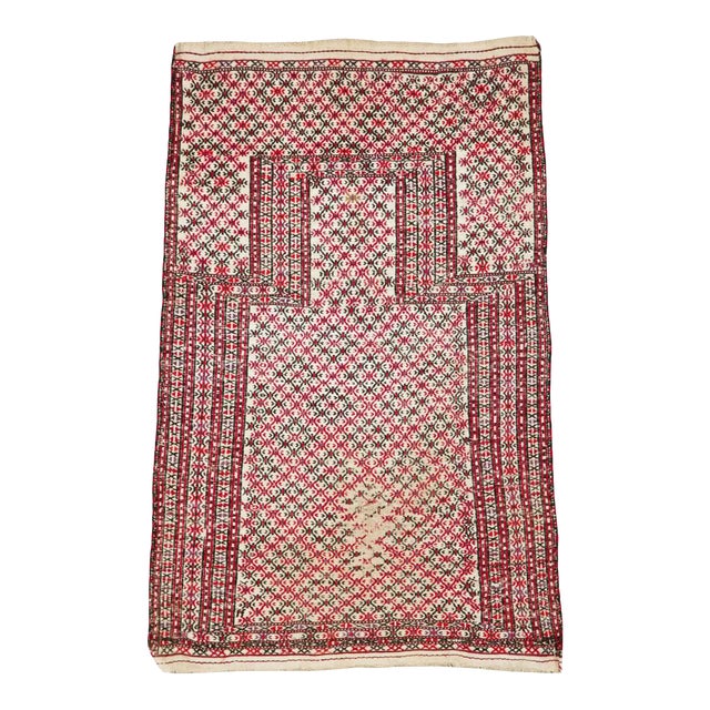 Shabby Chic Early 20th Century Handmade Antique Central Asian Turkoman Tribal Flatweave Kilim Throw Rug For Sale