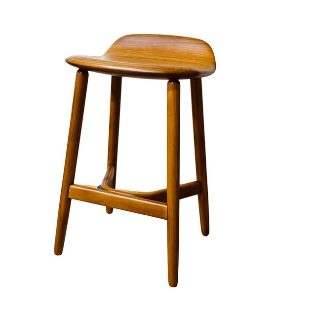 Wood Geiger Attributed Crosshatch Counter Stool by Eoos for MillerKnoll | Solid Walnut Sculptural Wood Bar Stool For Sale - Image 7 of 13