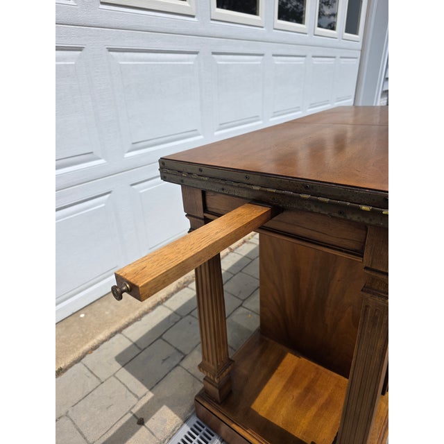 1960s 1960s Vintage Thomasville Lion’s Head Walnut Hardwood Credenza / Buffet / Serving / Server Table With Flip Top on Wheels For Sale - Image 5 of 17