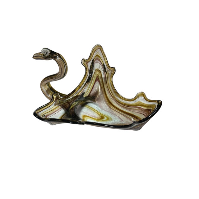 Vintage Hand Blown Murano Style Swan Art Glass Centerpiece Bowl For Sale - Image 4 of 11