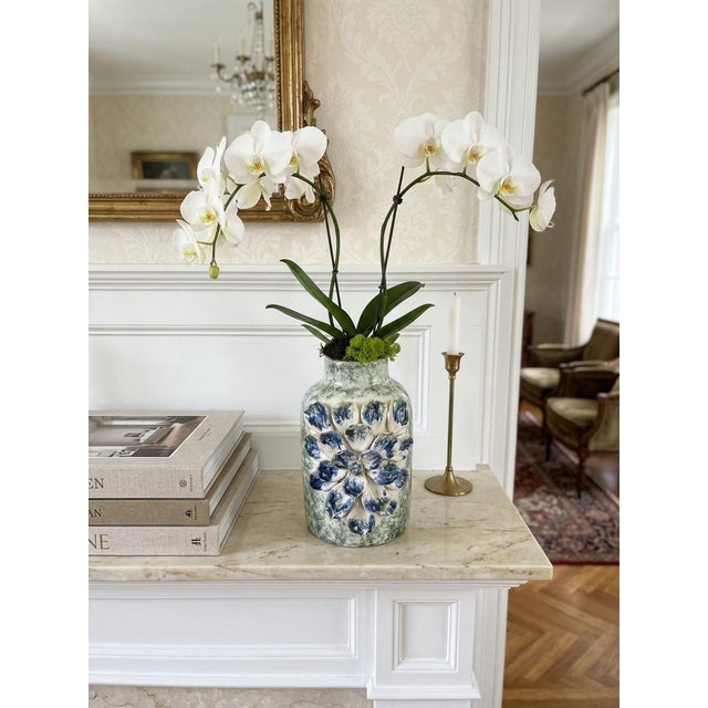 Italian High-Relief Floral Ceramic Studio Vase For Sale - Image 12 of 12