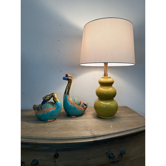 Vintage Gourd Lamp Yellow Ceramic. Perfect Proportion. For Sale - Image 6 of 11