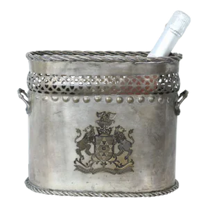 English Antique Engraved Armorial Crest Silver Champagne Cooler
