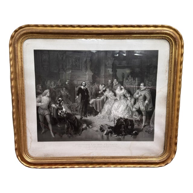 Pierre Cottin and Eduard Ender, Shakespeare at the Court of Elizabeth I, 1800s, Engraving on Paper For Sale