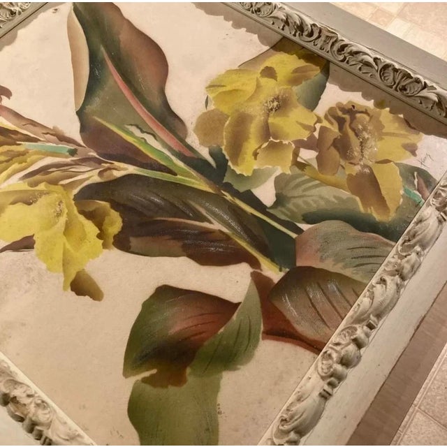 Yellow 1940s Benjamin Jorj Harris Yellow Lillys Airbrushed Painting For Sale - Image 8 of 17