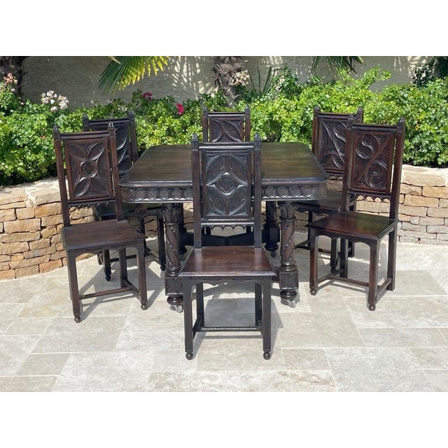 Gothic Dining Table and Chairs, Set of 8 For Sale - Image 3 of 13