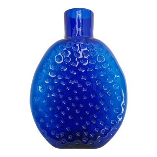 1990s Hank Adams for Blenko Large Cobalt Vase For Sale