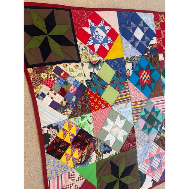Mid-Century Modern Midcentury Crazy Quilt W/ Navy Backing For Sale - Image 3 of 4