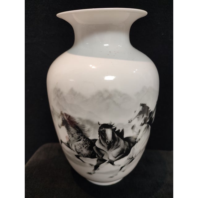 Chinese Ceramic Vase Qianlong Marked Famille Rose Porcelain Vase Hand Painted Eight Horses Pattern For Sale In Seattle - Image 6 of 12
