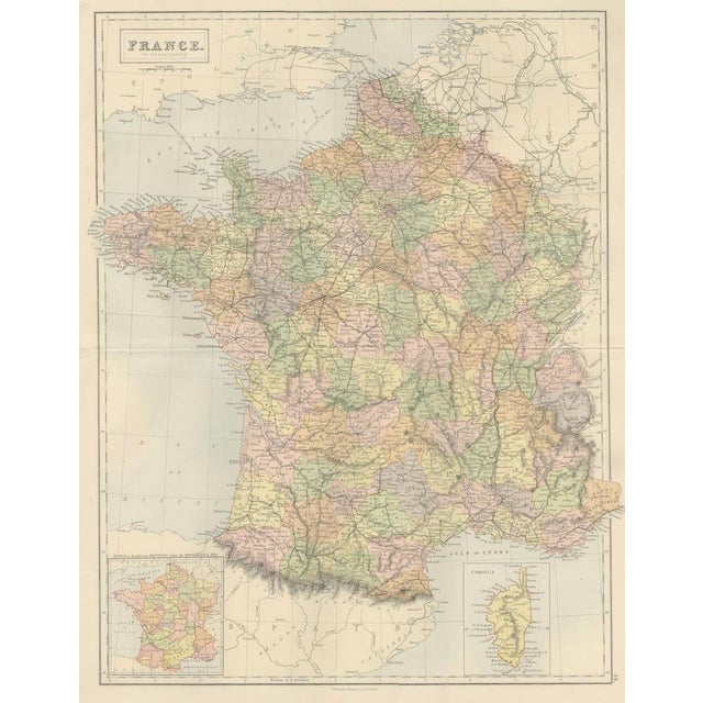 Paper Antique Map of France, 1884 For Sale - Image 7 of 10
