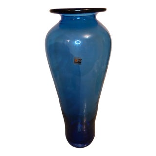Post Modern Blenko Blue Nuevo Floral Vase For Sale