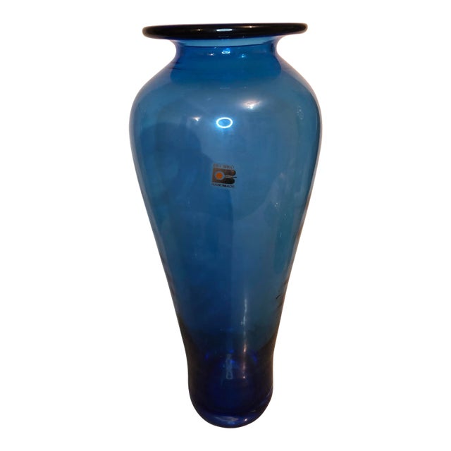 Post Modern Blenko Blue Nuevo Floral Vase For Sale