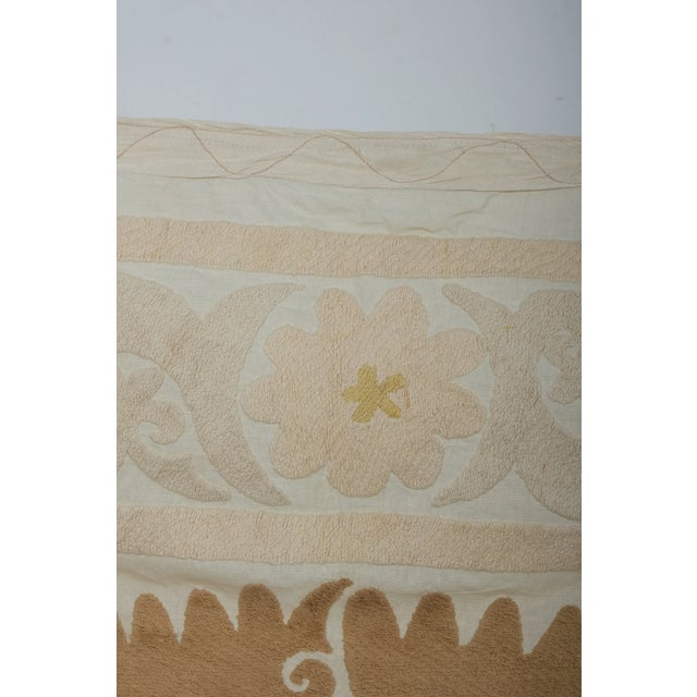Camel Suzani White Washed Tapestry 5' X 5'5'' For Sale - Image 8 of 10