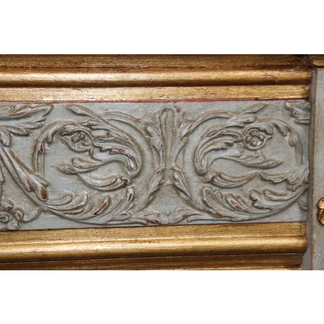 Gorgeous Pair of Pietra Dura Marble Top Creme Painted Gilded Console Tables For Sale - Image 11 of 11