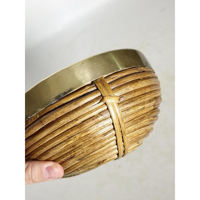 French Riviera Rush and Brass Basket, France, 1950s For Sale - Image 9 of 12