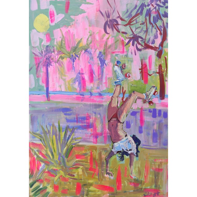 Linda Clerget, Rollers and Palm Trees, Acrylic on Canvas For Sale - Image 4 of 5