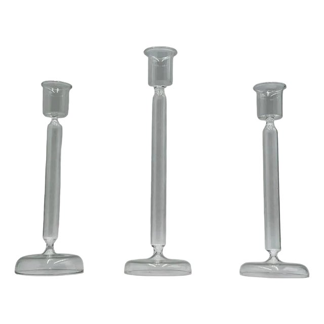 Set of 3 Italian Mouth Blown Glass Candle Holders by Aldo Cibic for Paola Coin For Sale