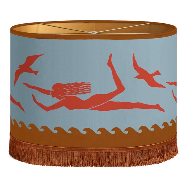 Palais X Hôtel Magique Lampshade Thalassa Smokey Blue & Coral For Sale