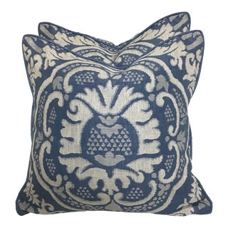 Thibaut Earl Damask Linen Pillows- a Pair For Sale