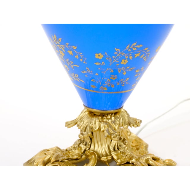 Antique French Painted Glass Table Lamps Gilt Bronze Mounts - Pair For Sale - Image 9 of 12