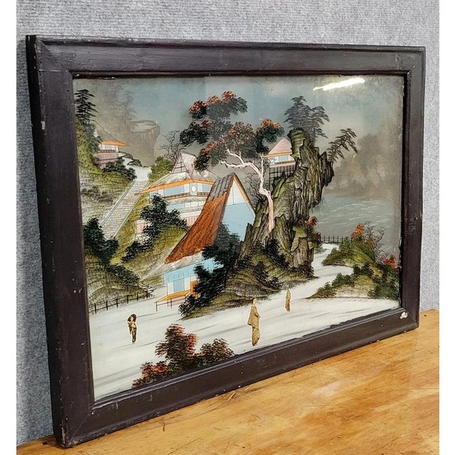 19th Century Asian Landscape Fixed Under Glass, 1890s-1910s For Sale - Image 3 of 5