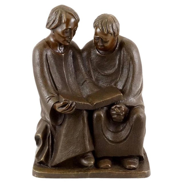Art Deco 20th Century Reading Monks Sculpture in Bronze For Sale - Image 10 of 10