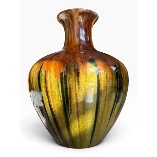 Italian Vintage Italian Drip-Glaze Ceramic Vase | Brown, Olive & Gold For Sale - Image 3 of 8