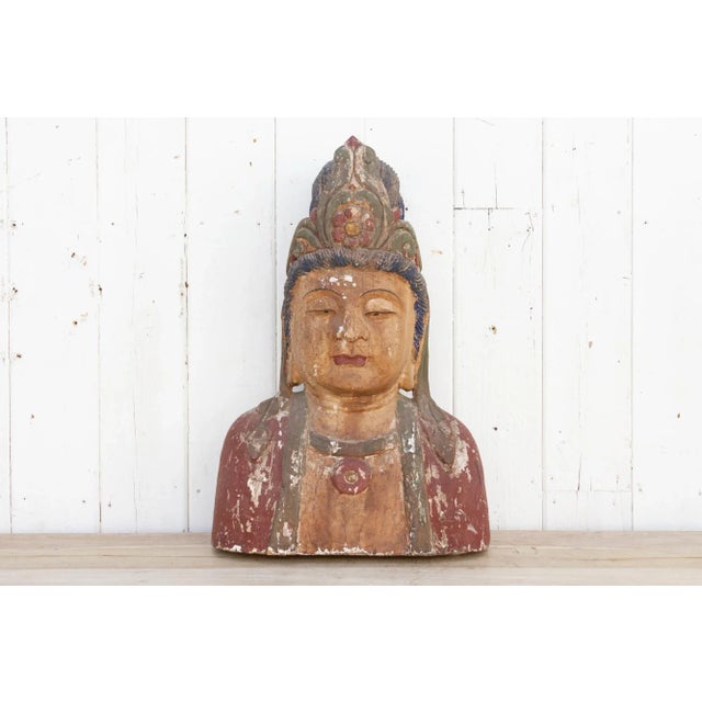 Asian Antique Quan-Yin Wooden Bust For Sale - Image 3 of 12
