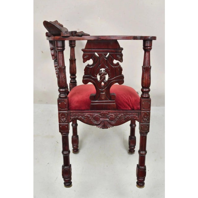 Late 20th Century Reproduction Italian Renaissance Style Mahogany Corner Side Chair W/ Carved Face For Sale - Image 10 of 12