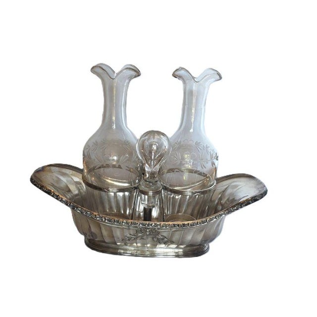 Antique 20th Century French Engraved Crystal Cruet and Silver-Plated Metal Stand from Gallia, 1890s For Sale - Image 13 of 13