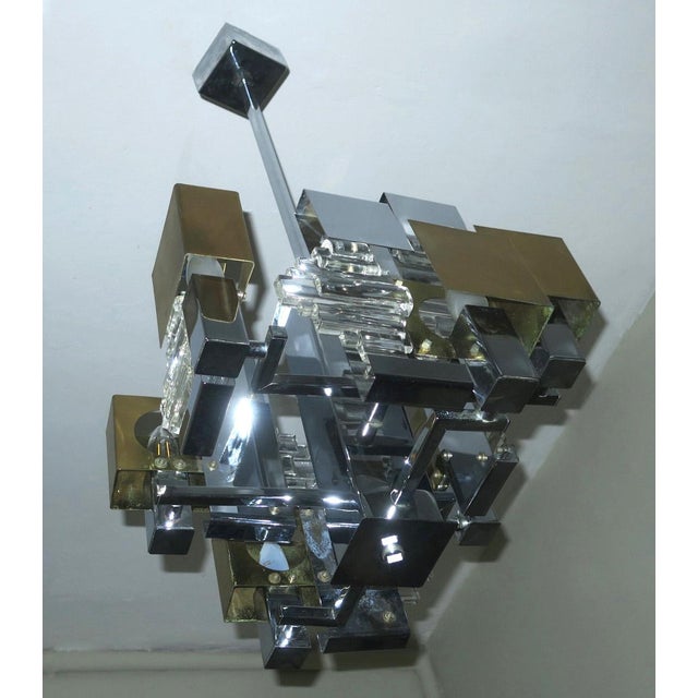 Mid-Century Modern Italian Modern Cubist Chandelier by Gaetano Sciolari, 1960s For Sale - Image 3 of 9