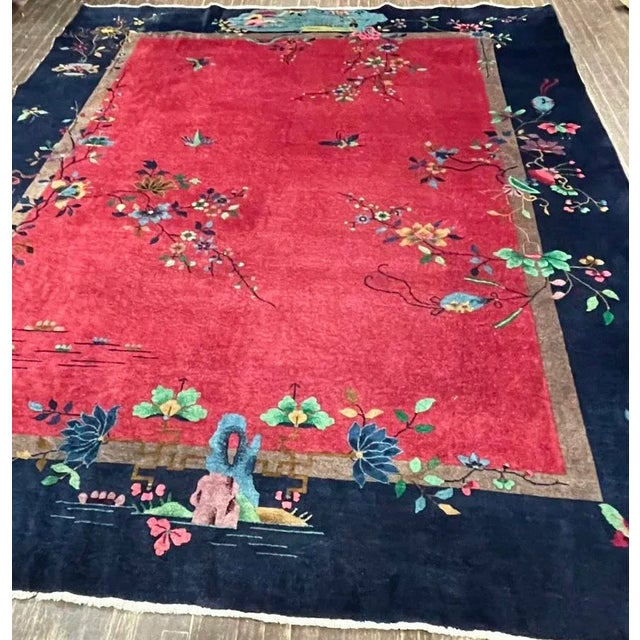 Antique Art Deco Chinese Carpet, C-1920's Chinese Village For Sale - Image 9 of 11