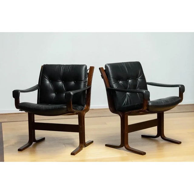 Set of Siesta Dining or Desk Chairs in Black Leather by Ingmar Relling Westnova for Westnofa, 1960s For Sale - Image 10 of 11