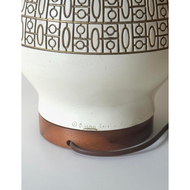 Pottery and Walnut Onion Shape Base Table Lamp, C. 1960's For Sale - Image 9 of 9