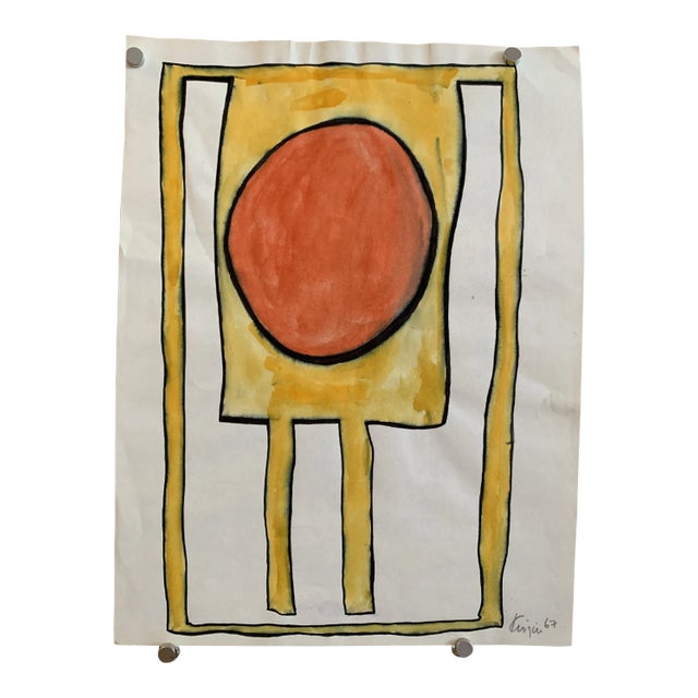 1967 "Abstract 1 Orange and Yellow" Original Painting Early Work by Michael Knigin For Sale